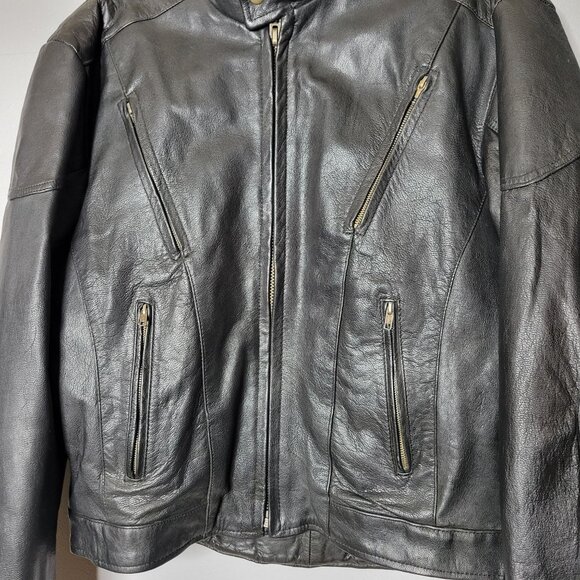Vintage Barney’s Leather Men’s Black Moto Jacket Size 50 Biker Leather Grunge - Picture 4 of 16